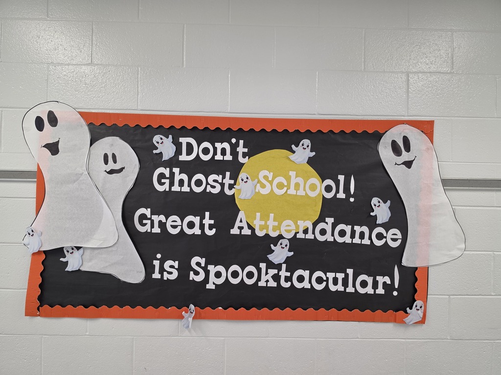 school bulletin board with ghosts around it. text reads: don't ghost school! great attendance is spooktacular!