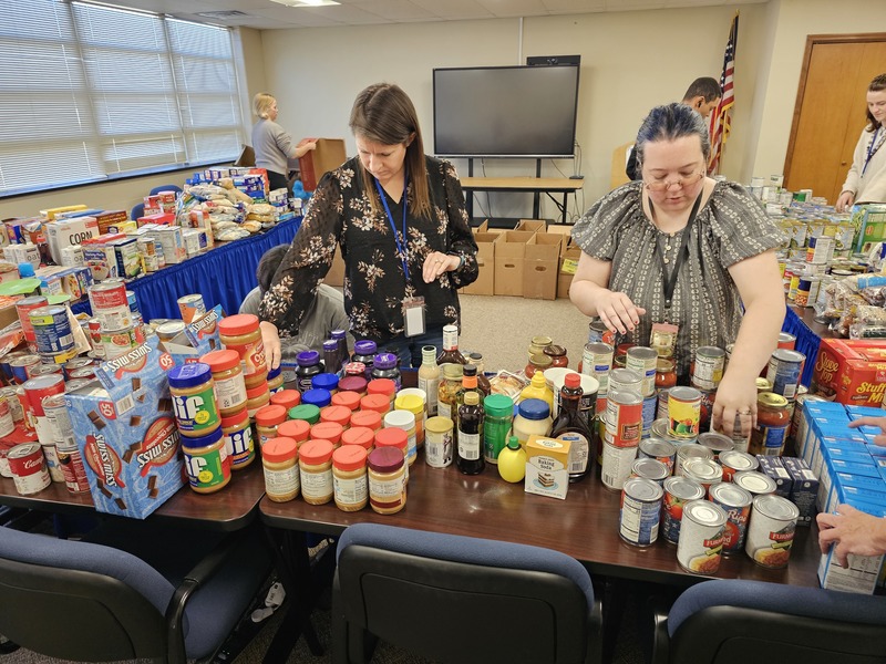 sorting donated food goods