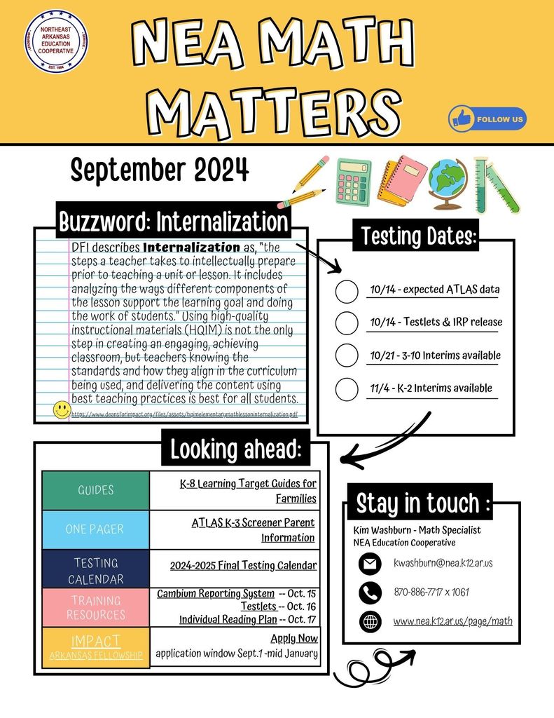 copy of NEA Math Matters newsletter located at www.nea.k12.ar.us/page/math