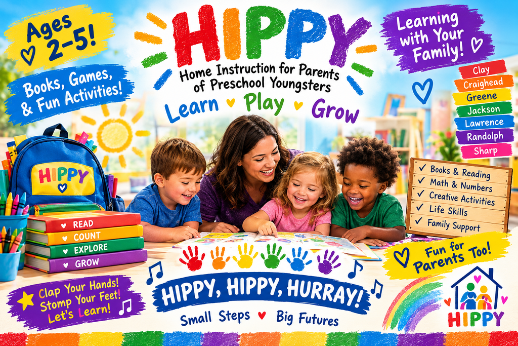 🌟 ARKANSAS HIPPY — FREE PROGRAM! 🌟 📚❤️ SIGN UP NOW!  Do you have a child ages 2–5? HIPPY is here to help your child get ready to learn, grow, and succeed! 🧒👧📖  The Arkansas HIPPY Program provides families with FREE weekly curriculum packets filled with age-appropriate activities, supplies, books, and so much more! Families can enjoy fun learning activities together while helping build important skills for preschool and beyond. ❤️🏡  ✨ WHY JOIN HIPPY? ✅ FREE program ✅ Weekly learning activities ✅ Books & educational supplies ✅ Fun parent-child activities ✅ Helps prepare children for school ✅ Designed specifically for children ages 2–5  📍 NOW SERVING: Clay • Craighead • Greene • Jackson • Lawrence • Randolph • Sharp Counties  📅 Program runs August–May  🚨 LIMITED SLOTS ARE AVAILABLE — ENROLL TODAY!  📞 Call Shaun Kirby, HIPPY Coordinator: 870-886-3212  📧 skirby@nea.k12.ar.us 🌐 www.nea.k12.ar.us 📘 Facebook: www.facebook.com/neahippy  💙 Give your child the gift of learning, one week at a time! 🏡📚 HI