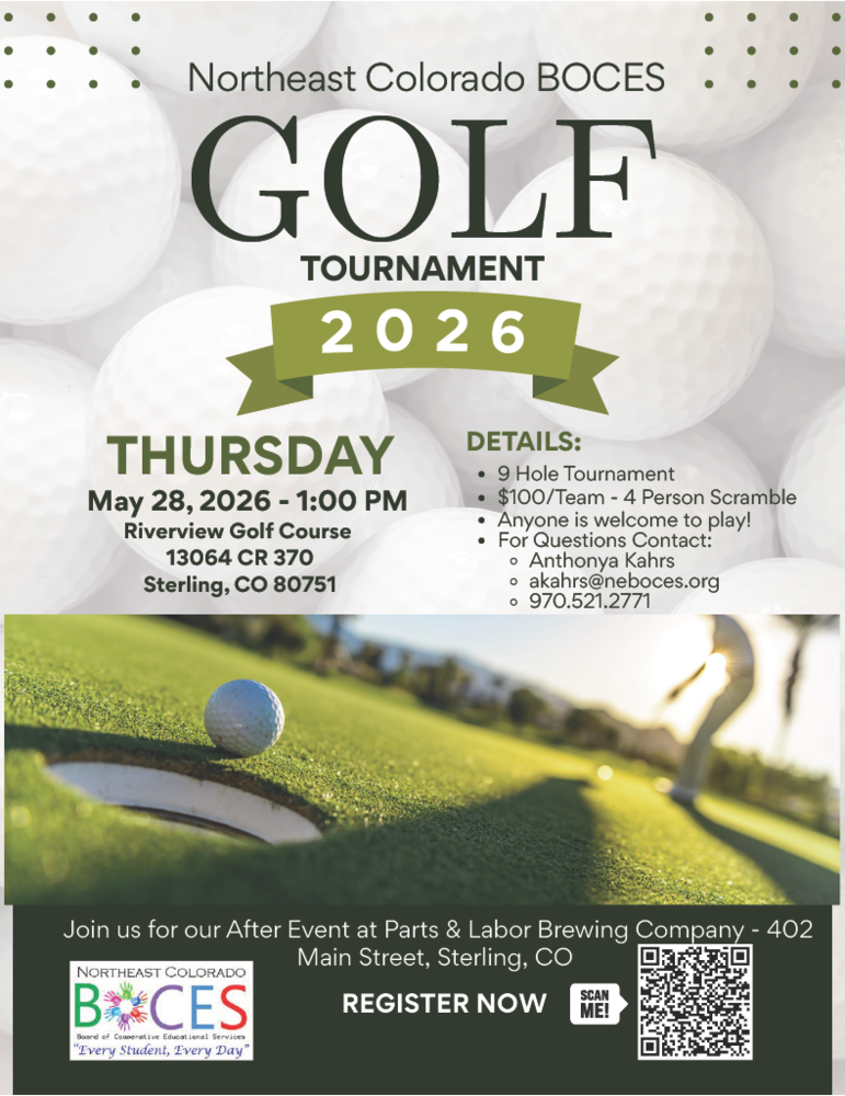 Golf tournament flyer May 28, 2026 at 1:00  with QR to register
