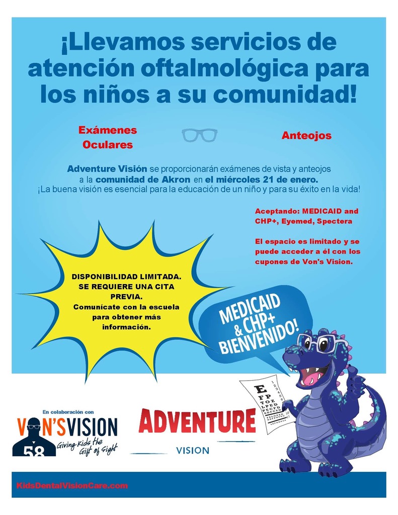 Flyer for kid friendly glasses , Akron vision exams available. More information call Akron School.