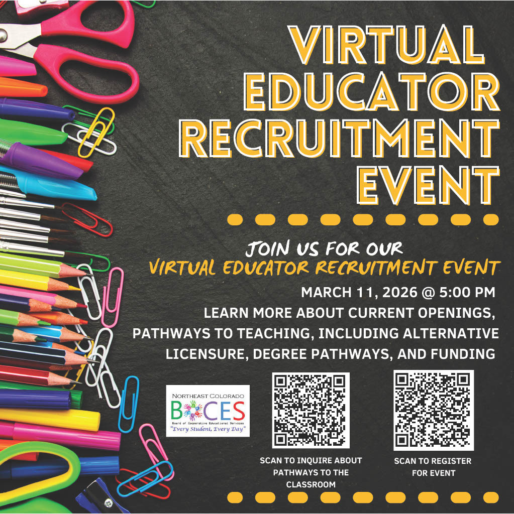 Virtual Educator Recruitment Event flyer with registration QR codes