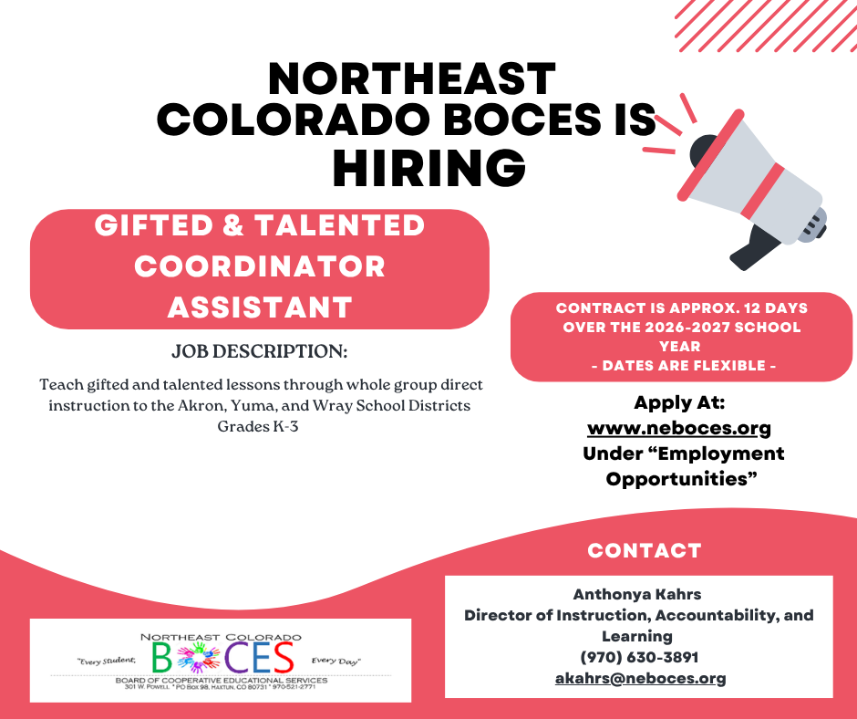 Northeast BOCES hiring Gifted & Talented Coordinator Assistant - with job description and link to apply