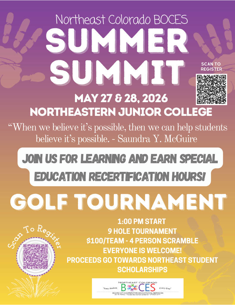 Join us for Northeast Colorado BOCES Summer Summit! Scan to register. Any questions please reach out to Anthonya Kahrs. akahrs@neboces.org   // 970-521-2771
