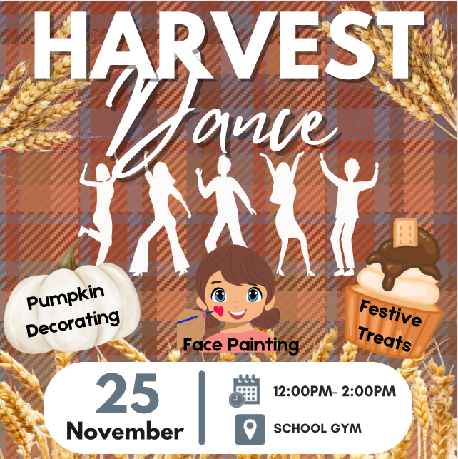 Image of a variety of activities happening during the Harvest Dance. 