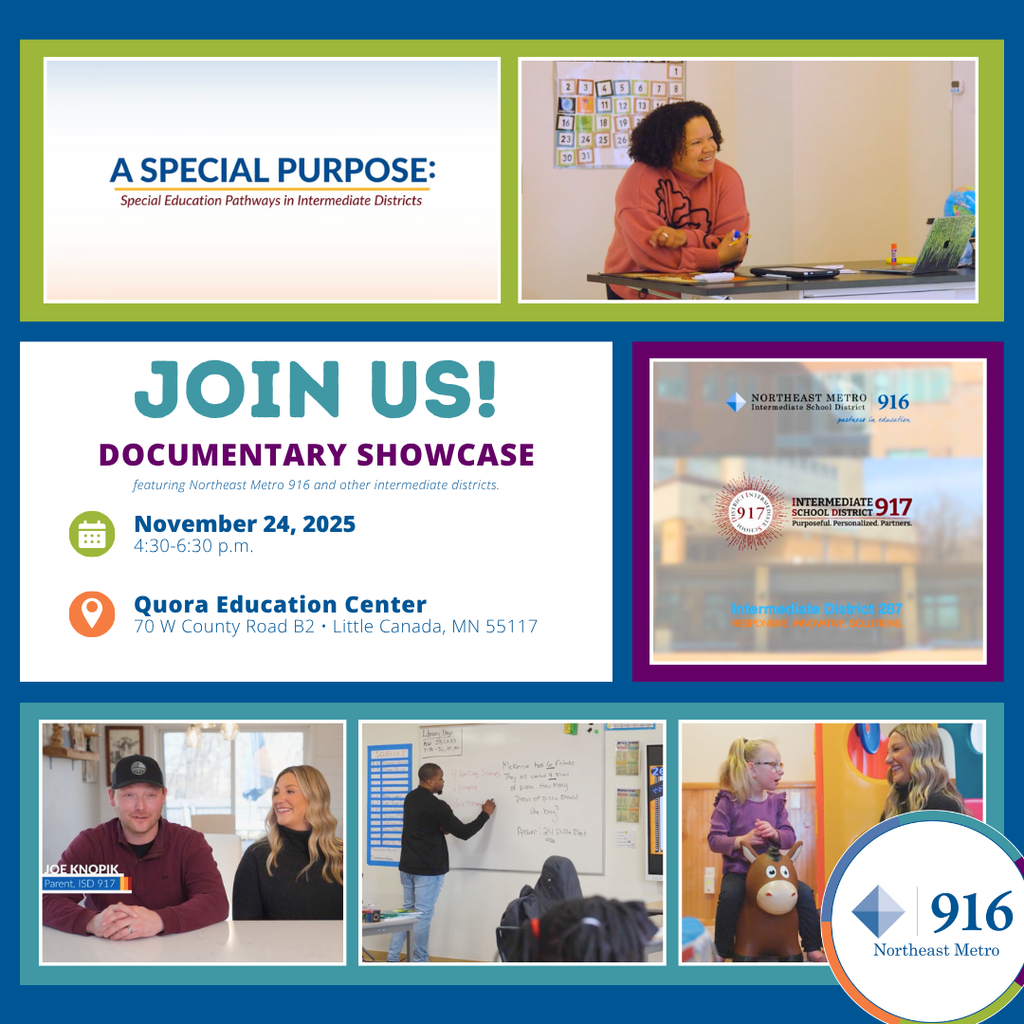 Join us for a documentary showcase is written on graphic that includes screenshots from the documentary that include a smiling woman in a classroom, a couple at a table, a man in a classroom writing on a board, and a mom with her child