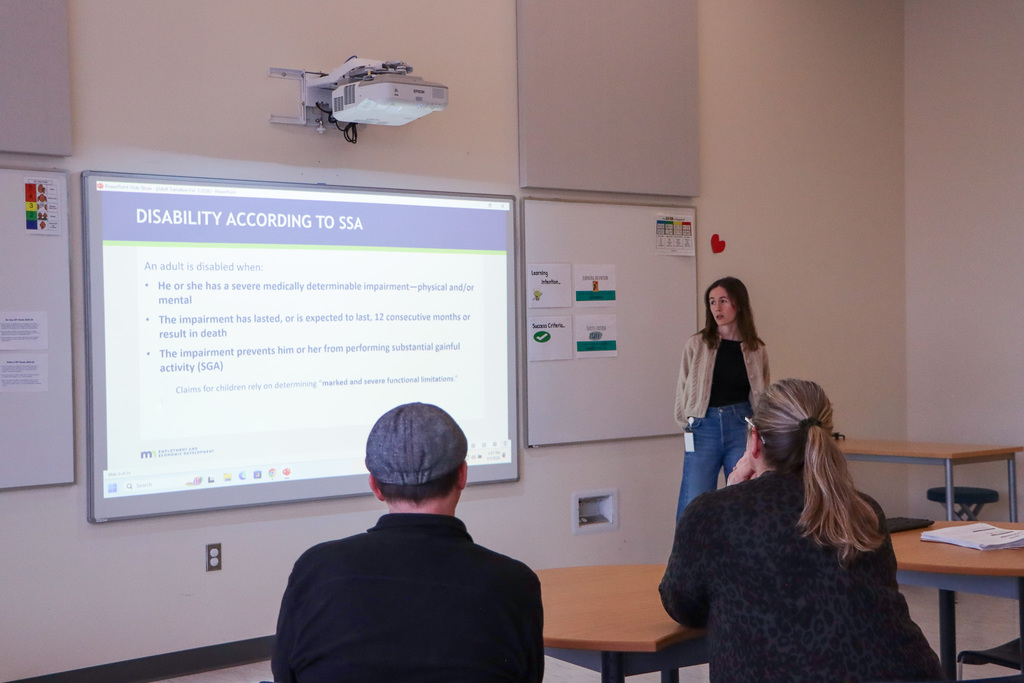 Image of people watching a person talk about their presentation.