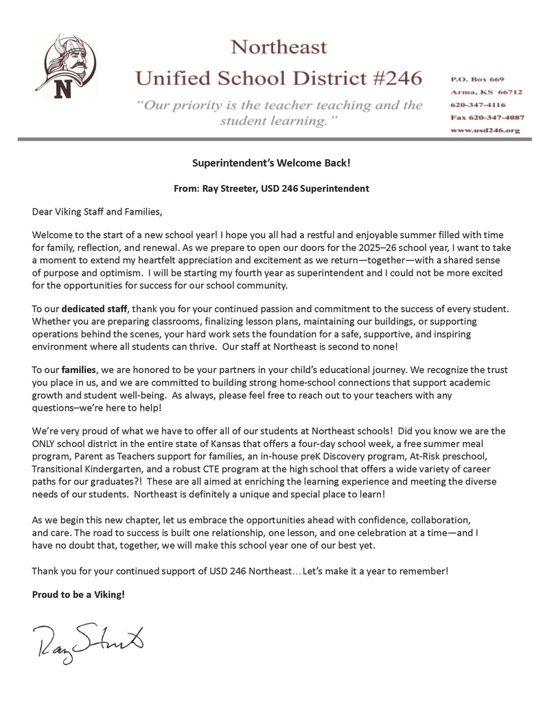 superintendent welcome back letter