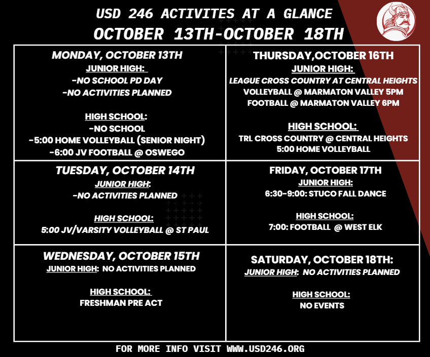 weekly events 10-13 thru 18