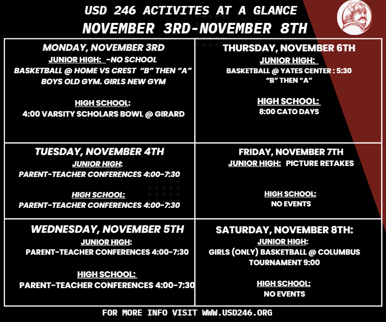 weekly events 11-3 thru 8