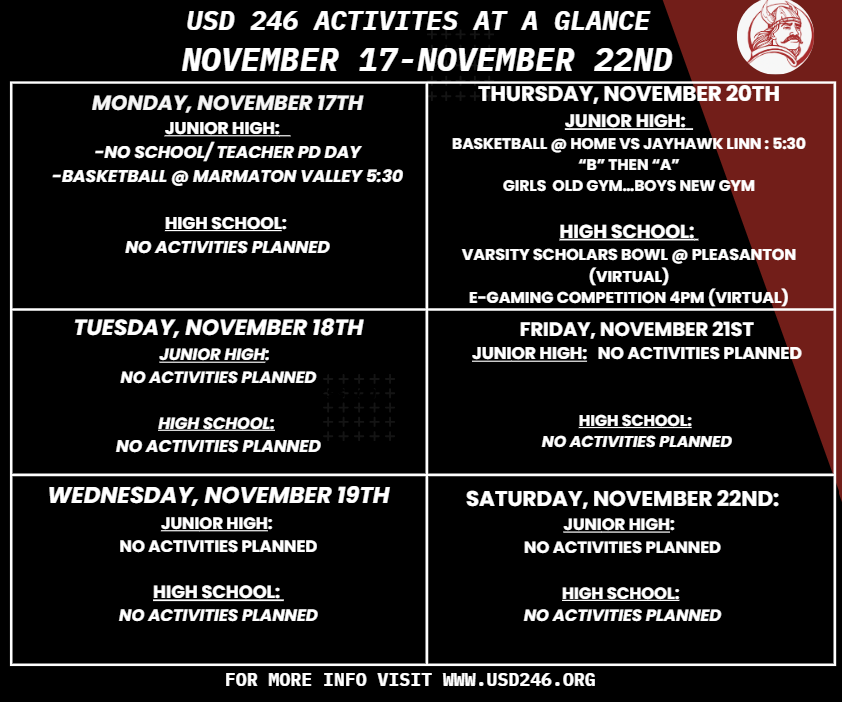 weekly events for november 17 through 22