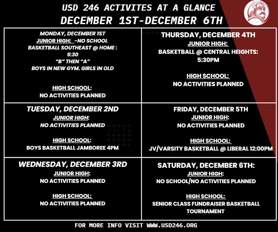 weekly events for December 1 through 6