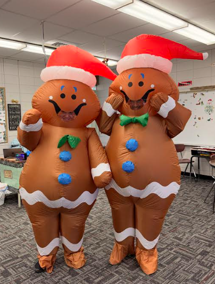 ms williams and I dressed up like gingerbread people