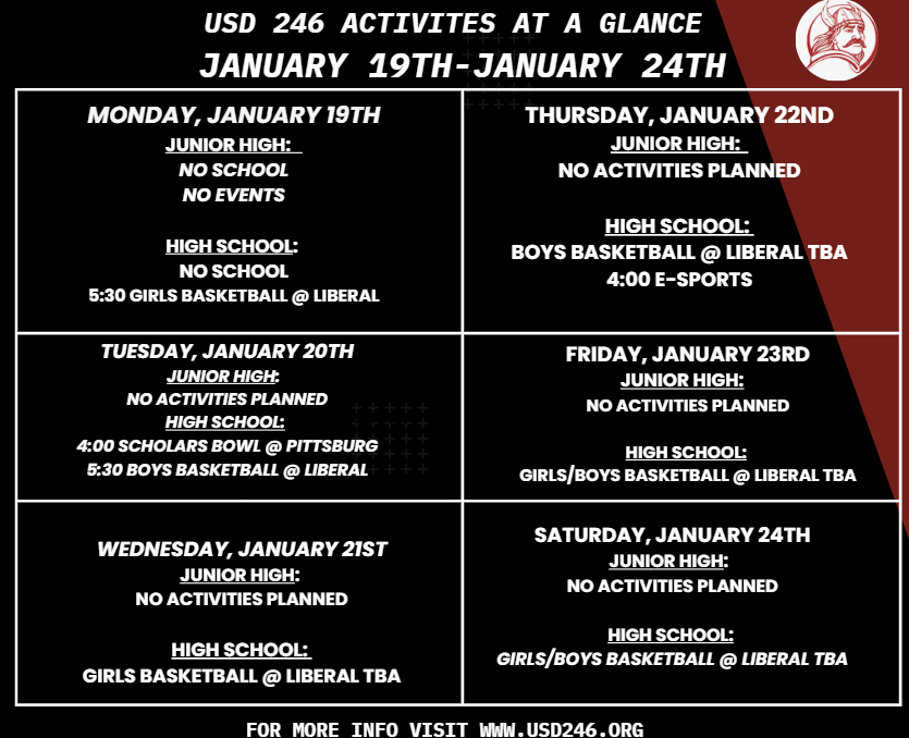 weekly events 1-19 through 24