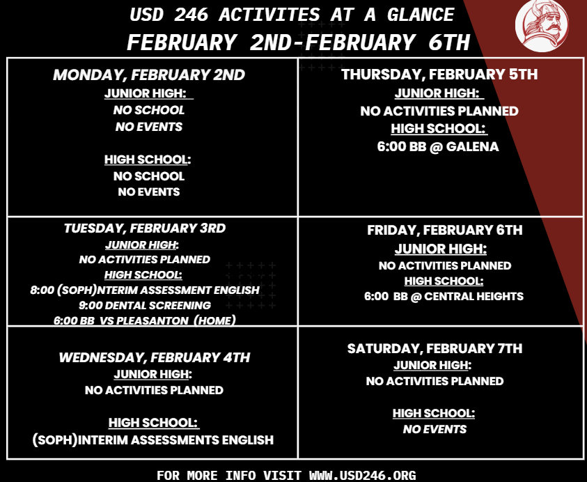 weekly events 2-2 thru 2-7