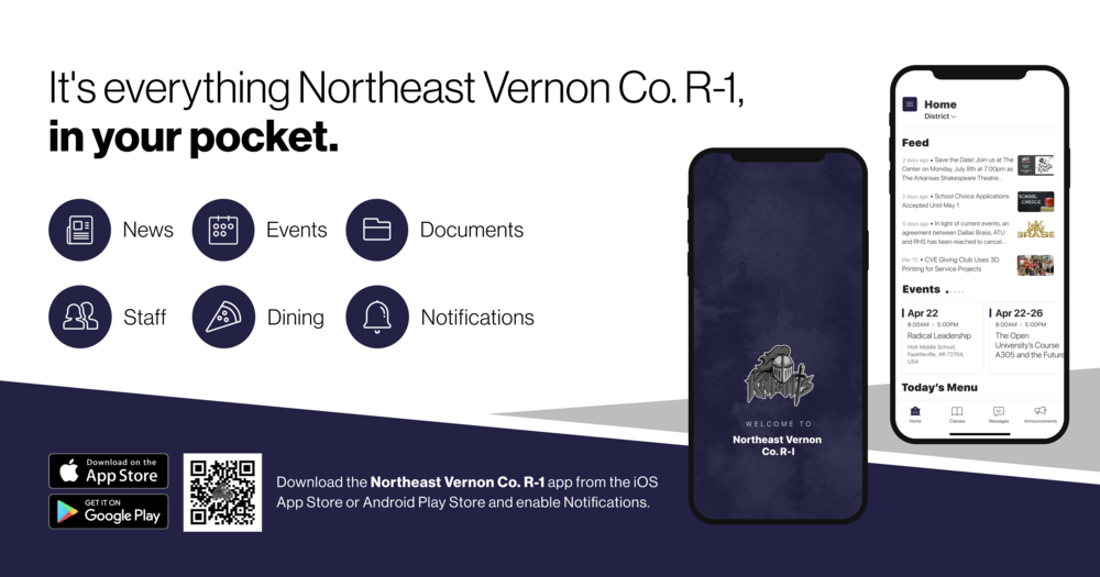 Say "hello" to two-way messaging in the Northeast Vernon Co. R-1 app! With Rooms, our new app now keeps you informed across your child's classes. Parents and Guardians, look for your personalized invite to access Messages, Announcements, and Stream this afternoon!