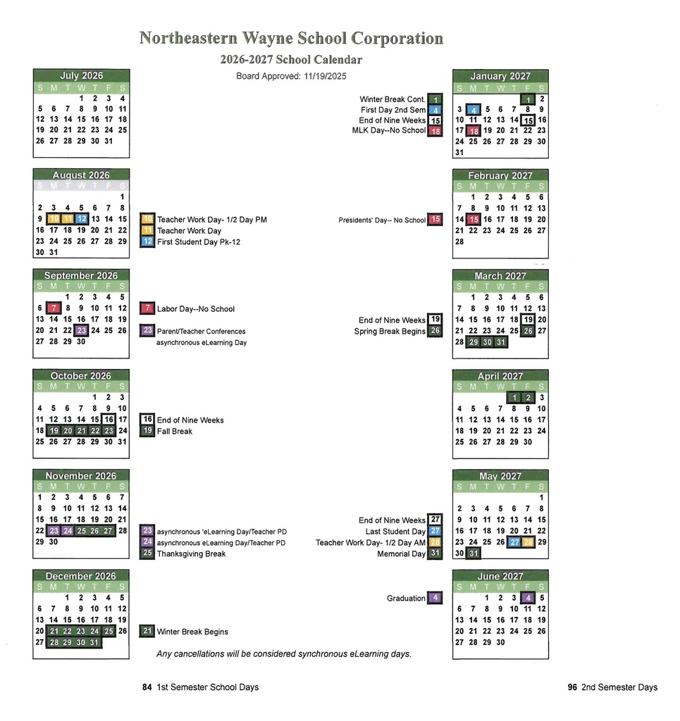 2026-2027 NWS Calendar