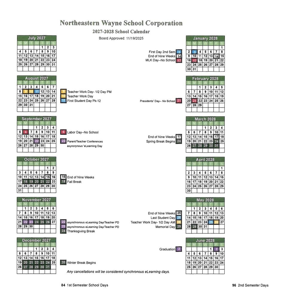 2027-2028 NWS Calendar