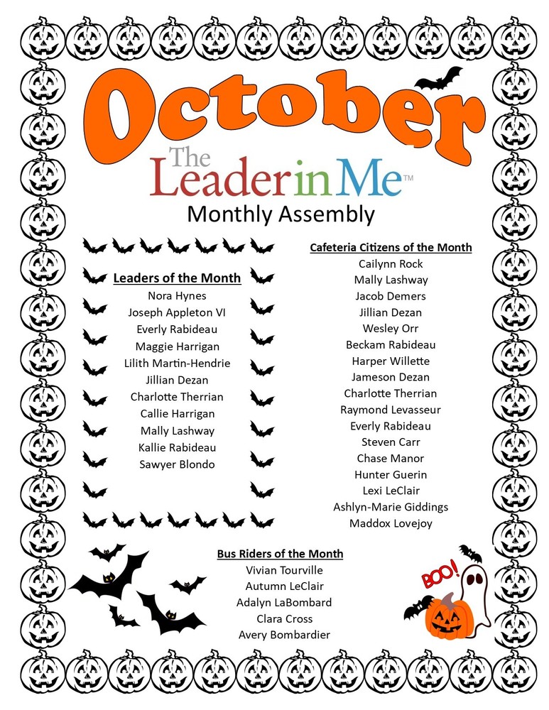 October Leader In Me Monthly Assembly Winners