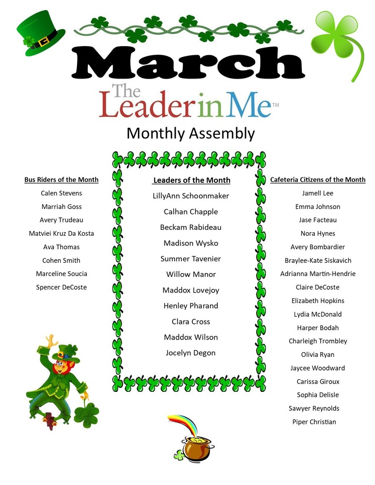 March Leader in Me Monthly Assembly Award Winners