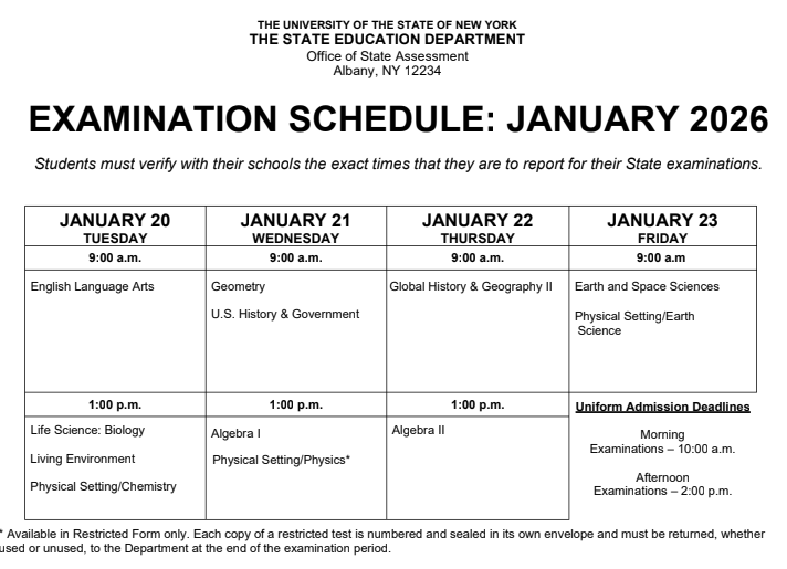 January 2026 Regents Schedule