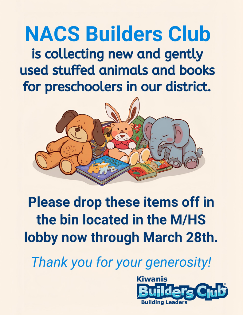Builders Club is collecting stuffed animals and books