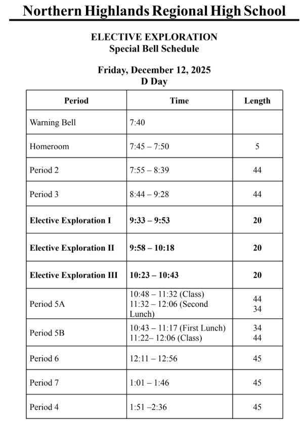 Elective Exploration Schedule
