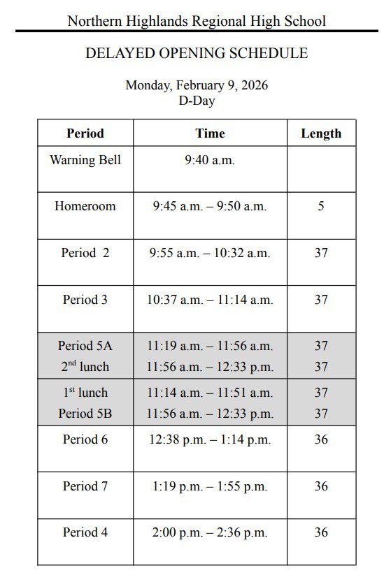 2/9 special schedule