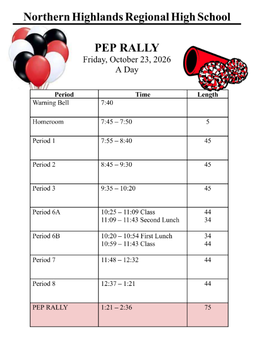 Pep Rally Special Schedule