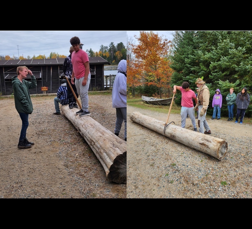 Forest History Center - students learning how to use cant hooks for logging