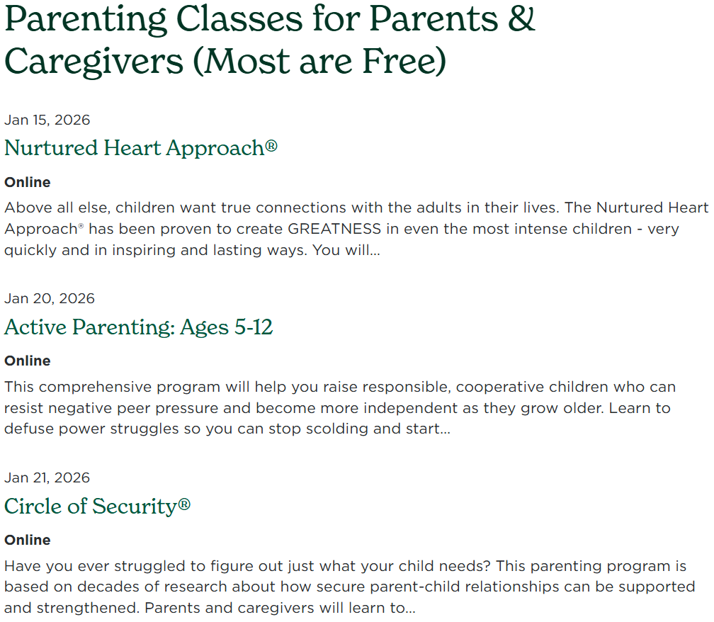 list of upcoming classes