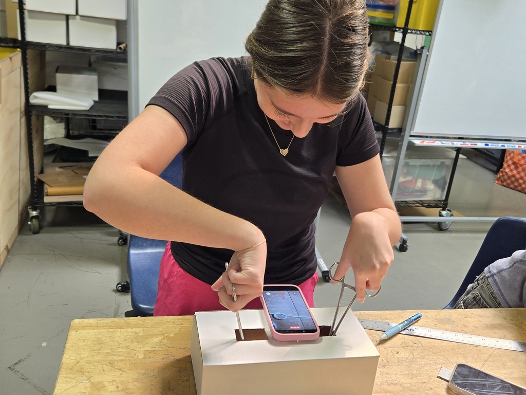 Student modeling laparoscopic surgery.