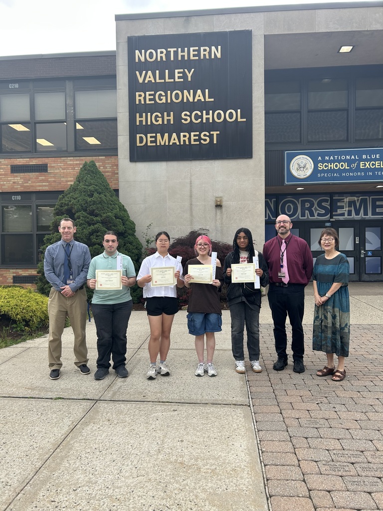 (L to R) Mr. Johnson, Caden Miskovitz, Jiwon Seo, Azalea Kim, Sienna Leroy, Mr. Harris, & Mrs. Fukuda