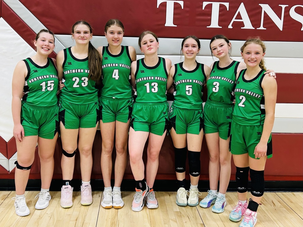  NVMS A-team girls from left to right Avreigh McCue, Inez, Schemper, Tayah Seeders, Annika McKinney, Cambrie Sproul, Rowan Bremer, Ryelyn Cox