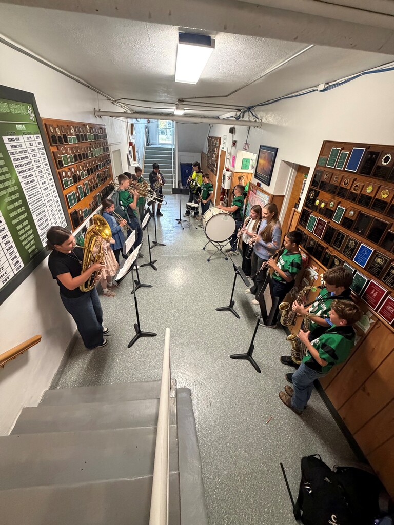 Pep band playing to alert the school we are ready to start the pep rally!