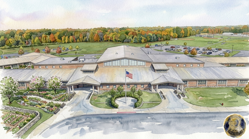 AI generated image of the district in watercolor style