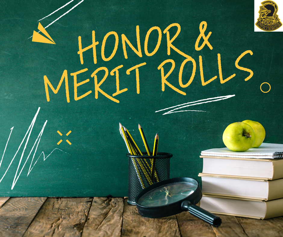 honor and merit rolls written on a chalk board