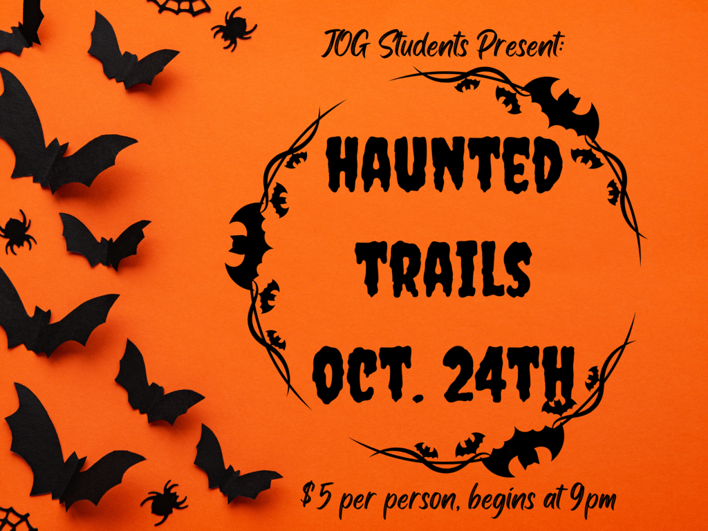Haunted Trails flyer in orange and black