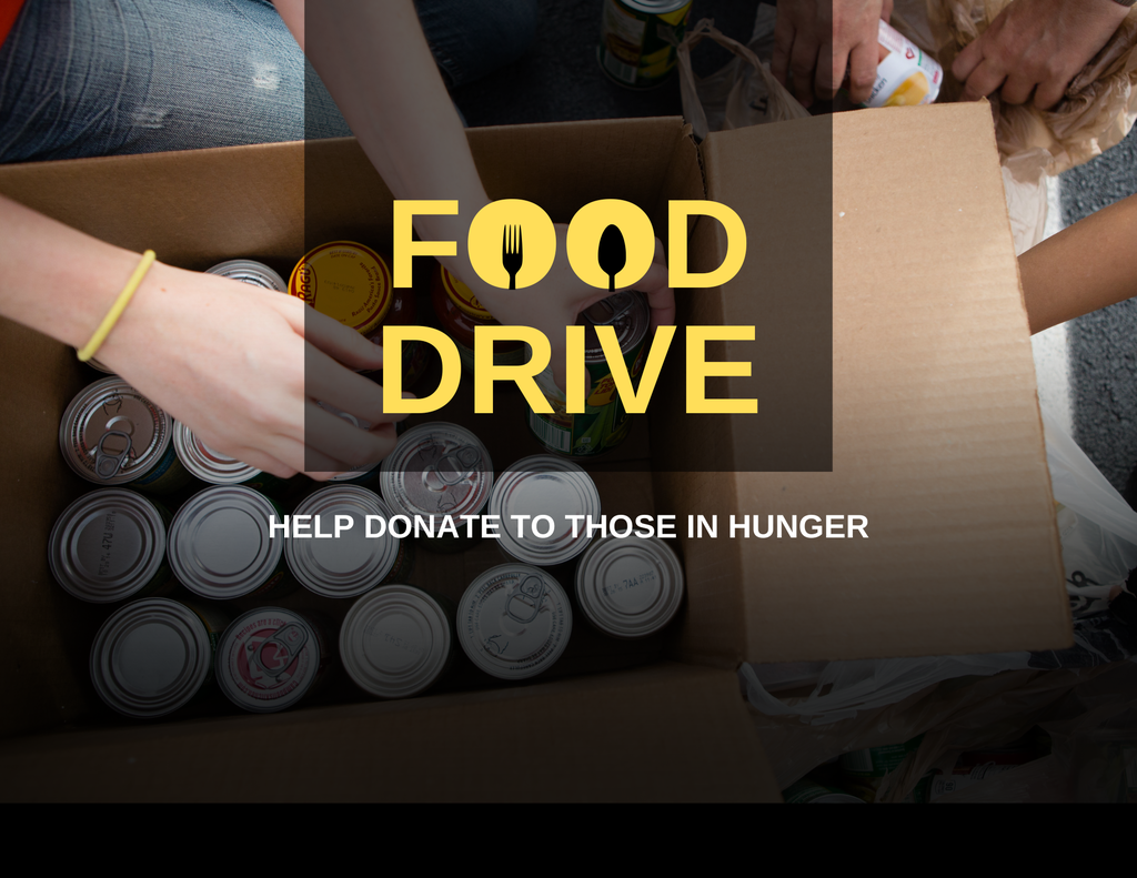 food drive help donate to those in hunger with photo of cans in a box