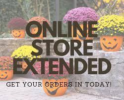 online store extended get your orders in today over a background image of mumkins