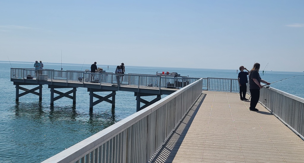 Class on fishing pier