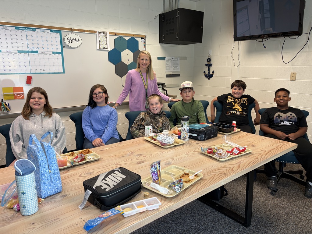 VIP Table reserved! 🏅🎖 These 5th graders cashed in their PBIS tickets for a special lunch with Principal Walston today!  We are so proud of them for demonstrating the SEAS of Learning!   Pictured from left to right are:   Gabby Balsbaugh, Ronen Graifer, Owen Jones, Camden Gawen, Lennox King, and Benji Vessels 