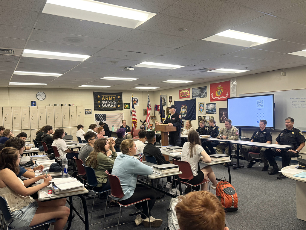 Public Safety students at North Ed Career Tech gather on the first day of school to meet local public safety officers and  hear about learning opportunities for the coming school year.