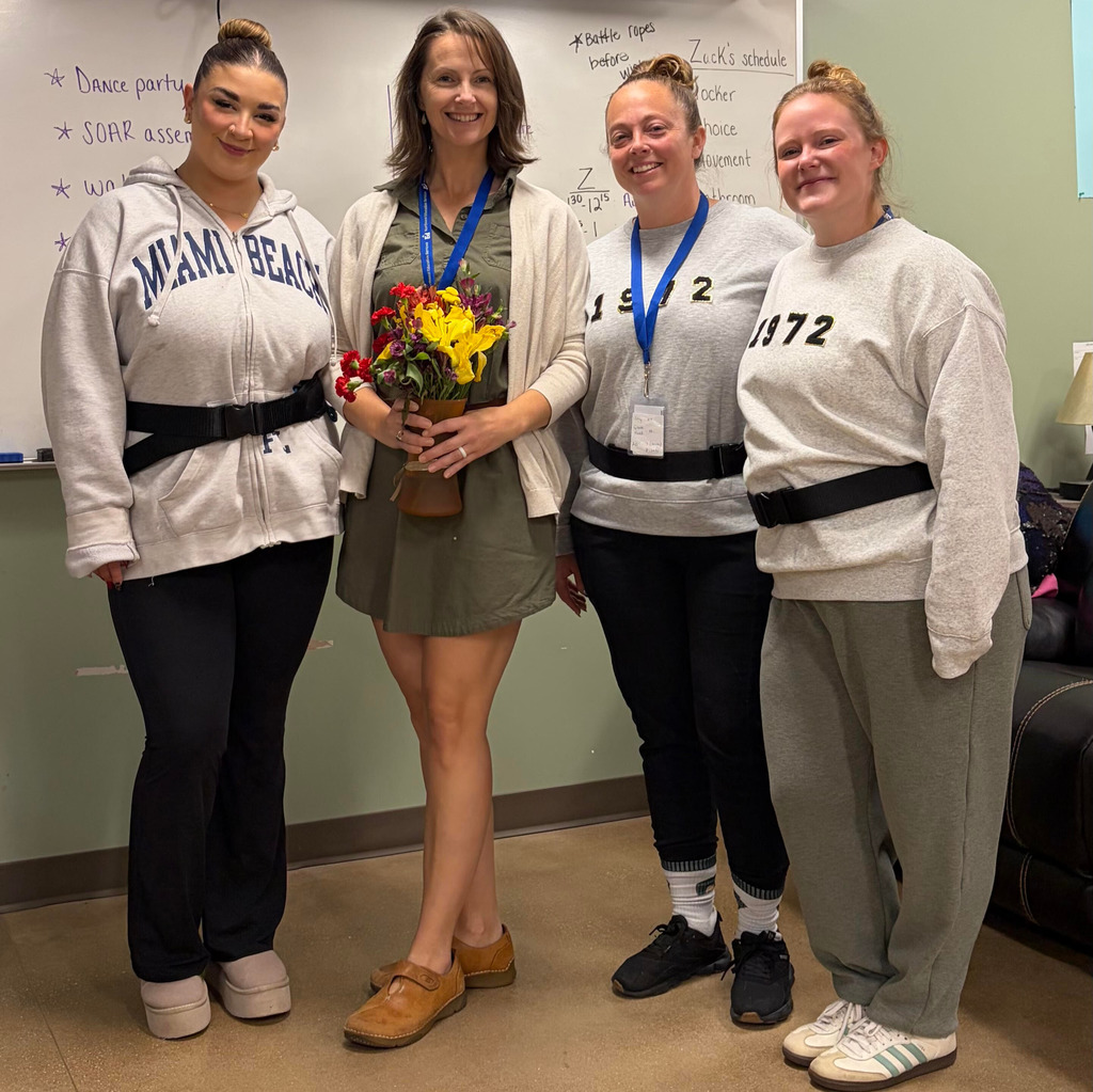 Three North Ed Transition Campus staff members dressed as Trunchbull and one dressed as Ms. Honey from Matilda.
