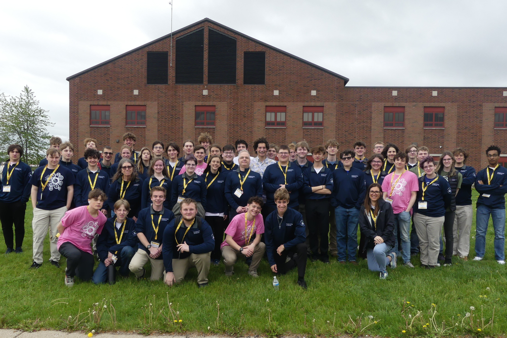 Group photo of Engineering Academy and Robotics & Automation students and instructors outside of the 2026 National Robotics Competition Venue in Maron, Ohio. 