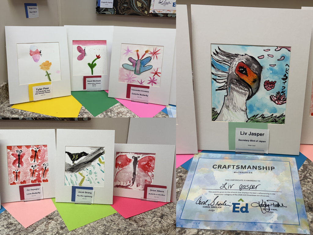 Photo: Seven watercolor paintings of butterflies and birds created by ACE students.