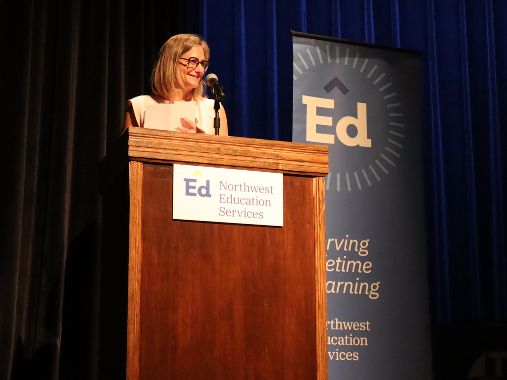 Brenda McLellan on stage at the 2026 Outstanding Educator Awards
