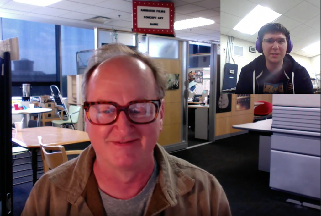 Screenshot of North Ed Career Tech Graphic Arts student virtually meeting with Steven Stanchfield.