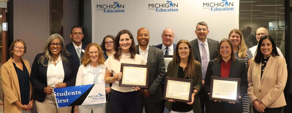 Pat Lamb with other Michigan educators recognized for during the Michigan Department of Education (MDE) board meeting